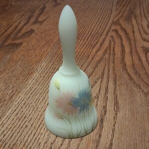 Vintage Fenton Bell Uranum Custard Glass "Dianthus Flowers Design"